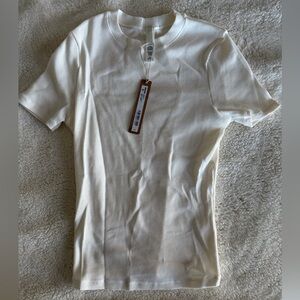 Skims White Ribbed Short Sleeve Top